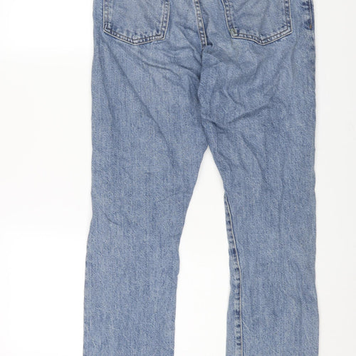 Mango Womens Blue Cotton Straight Jeans Size 6 L28 in Regular Button - Raw Hem
