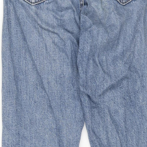 Mango Womens Blue Cotton Straight Jeans Size 6 L28 in Regular Button - Raw Hem