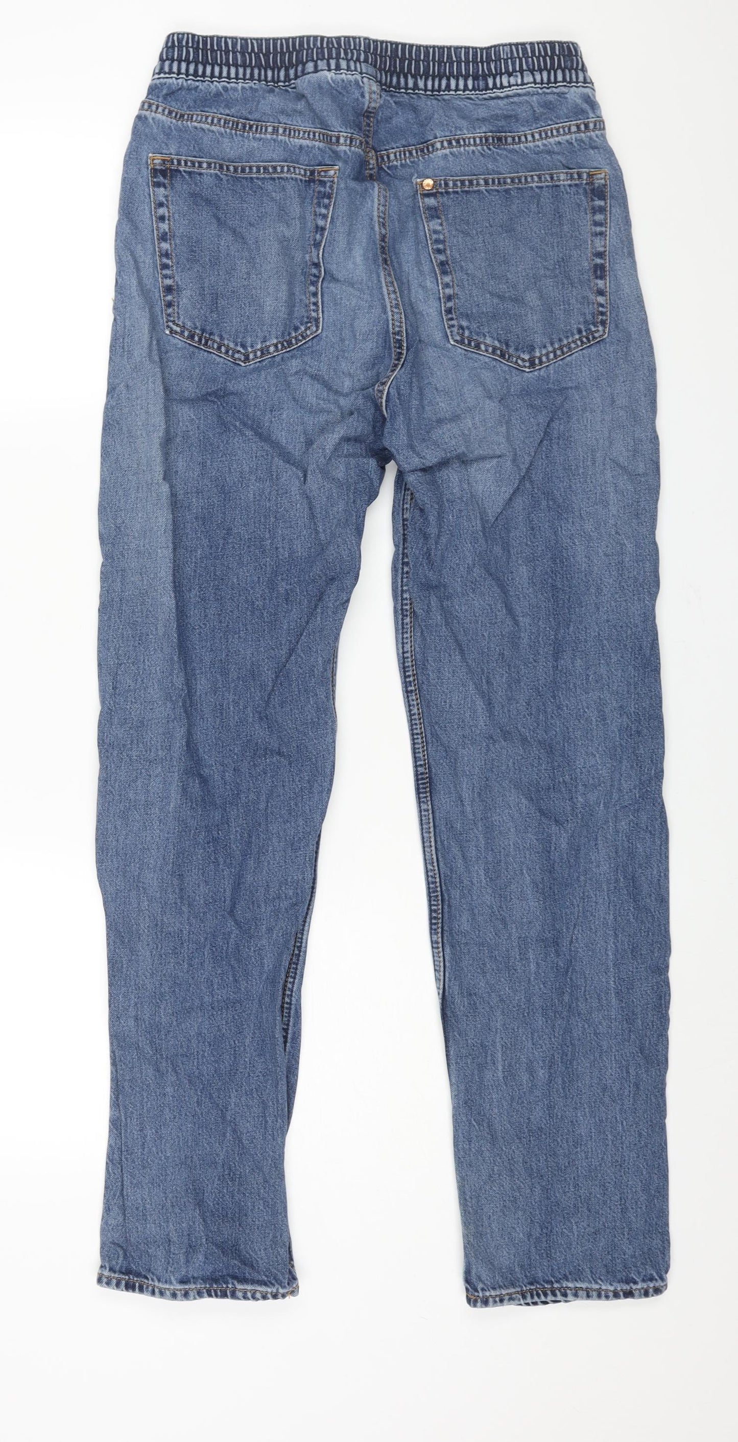 H&M Mens Blue Cotton Straight Jeans Size S L31 in Regular - Elasticated Waist