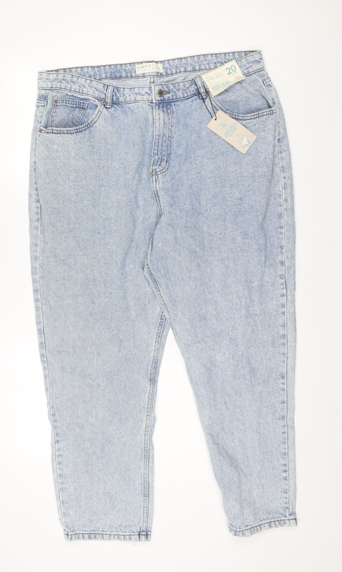 Denim & Co. Womens Blue Cotton Mom Jeans Size 20 L27 in Regular Zip
