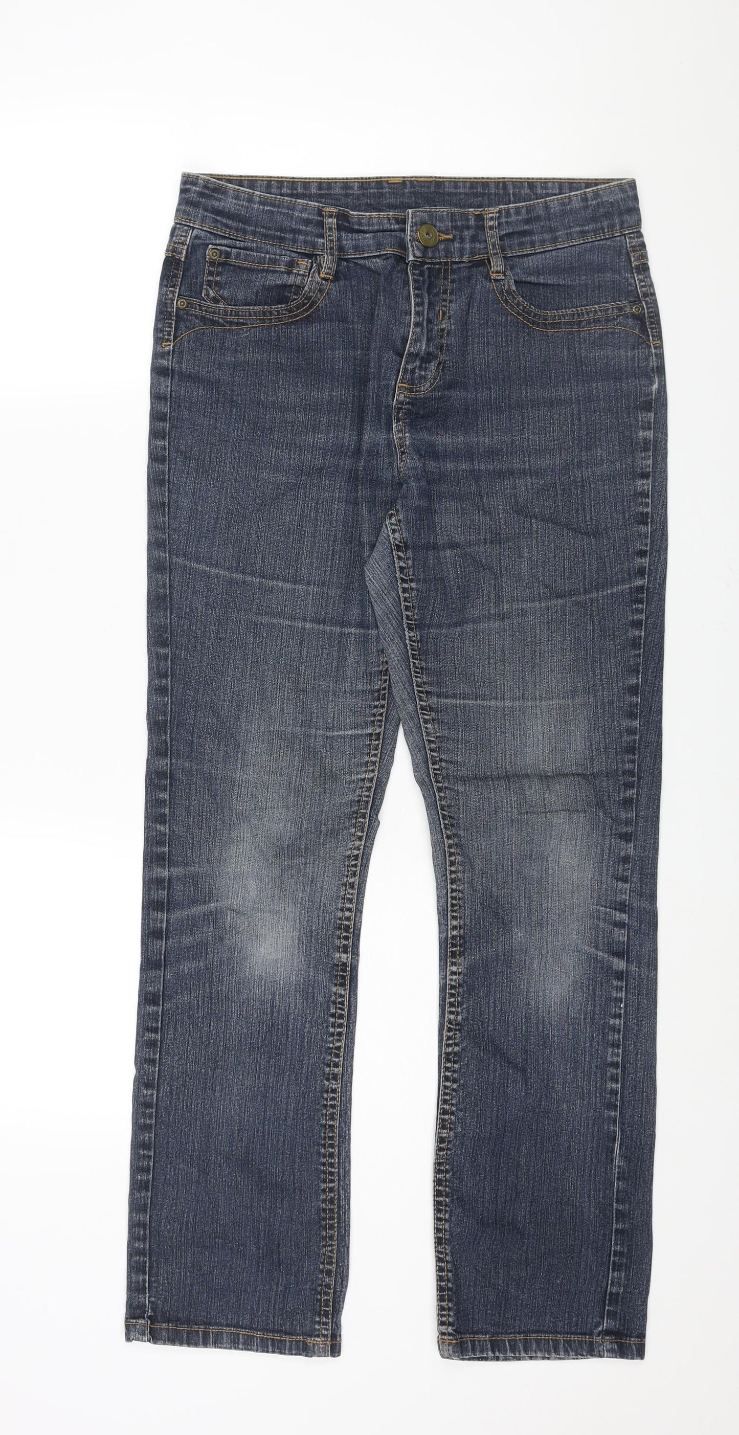 Papaya Womens Blue Cotton Straight Jeans Size 12 L29 in Regular Zip