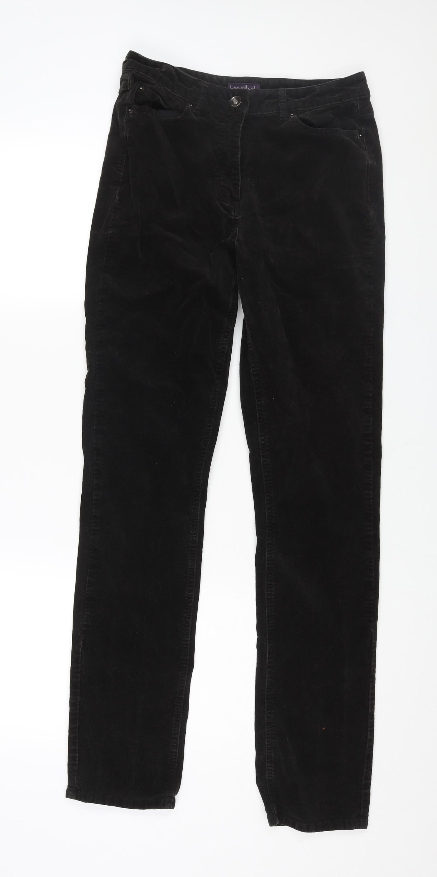 Long Tall Sally Womens Black Cotton Trousers Size 10 L31 in Regular Zip