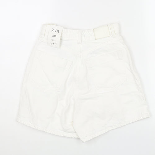 Zara Womens White Cotton Mom Shorts Size 6 L4 in Regular Zip