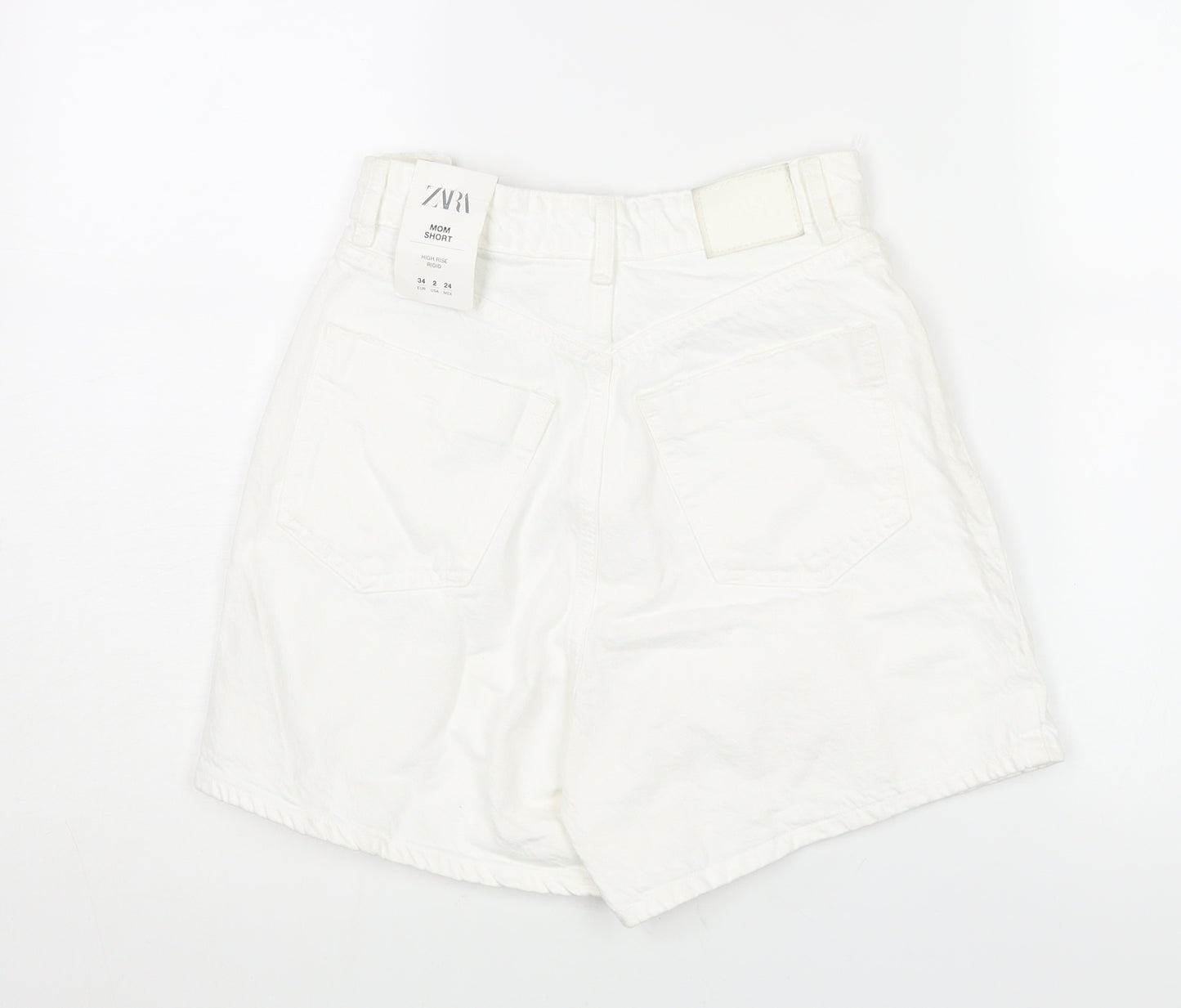 Zara Womens White Cotton Mom Shorts Size 6 L4 in Regular Zip