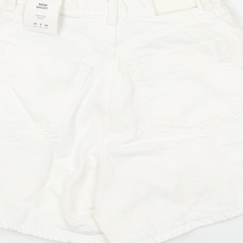 Zara Womens White Cotton Mom Shorts Size 6 L4 in Regular Zip