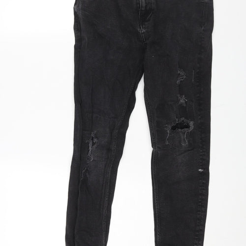 Pull&Bear Mens Black Cotton Skinny Jeans Size 30 in L26 in Regular Zip