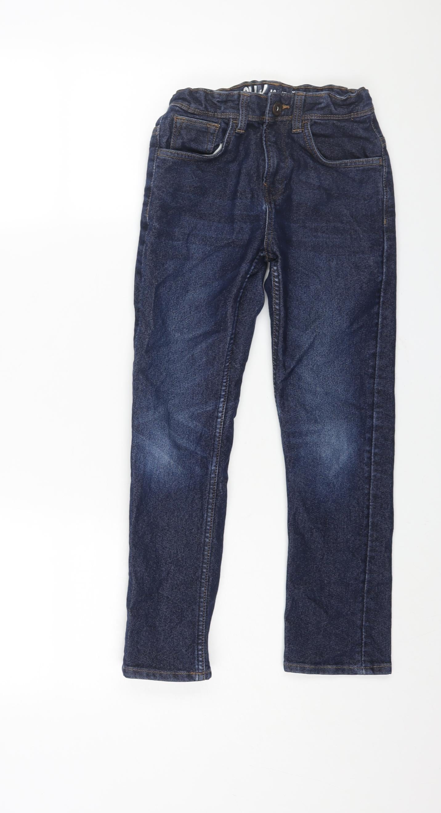 Matalan Boys Blue Cotton Straight Jeans Size 8 Years L22 in Regular Zip - Elasticated Waist