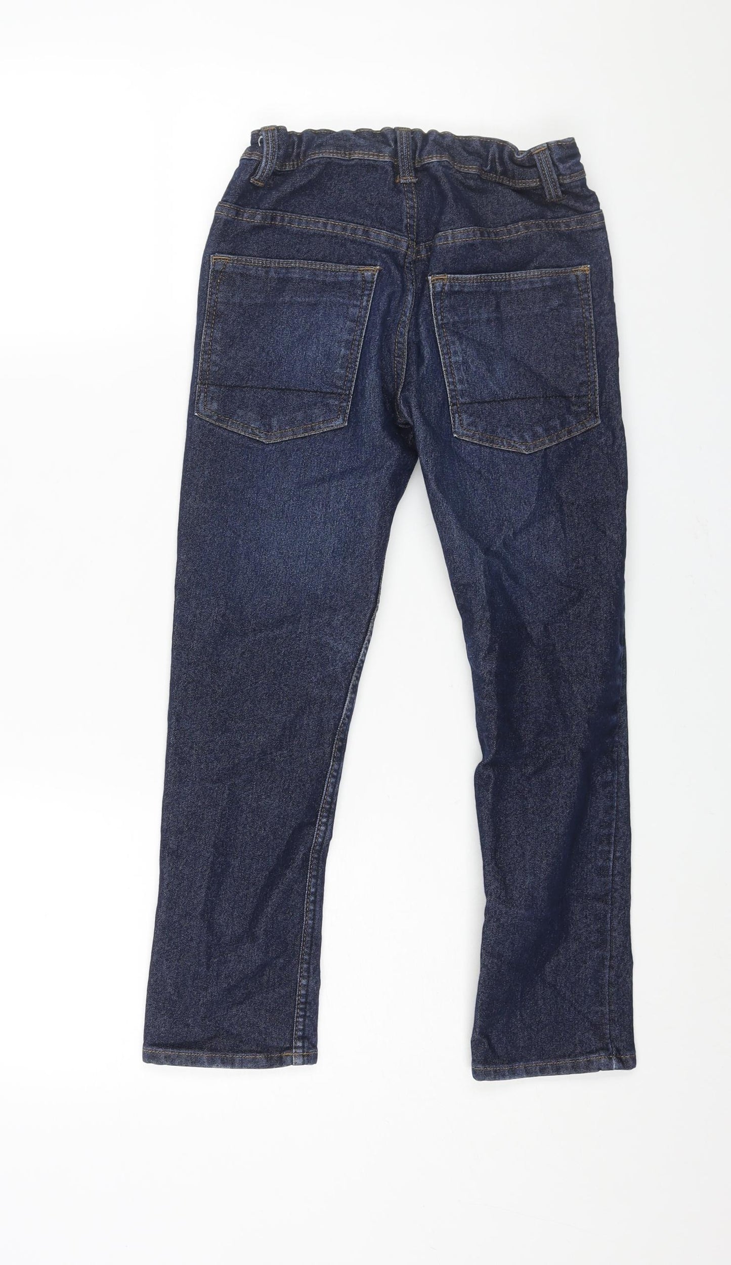 Matalan Boys Blue Cotton Straight Jeans Size 8 Years L22 in Regular Zip - Elasticated Waist