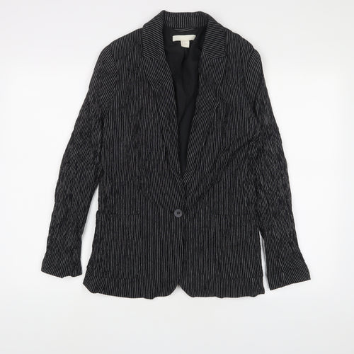 H&M Womens Black Striped Jacket Blazer Size 8 Button - Pockets
