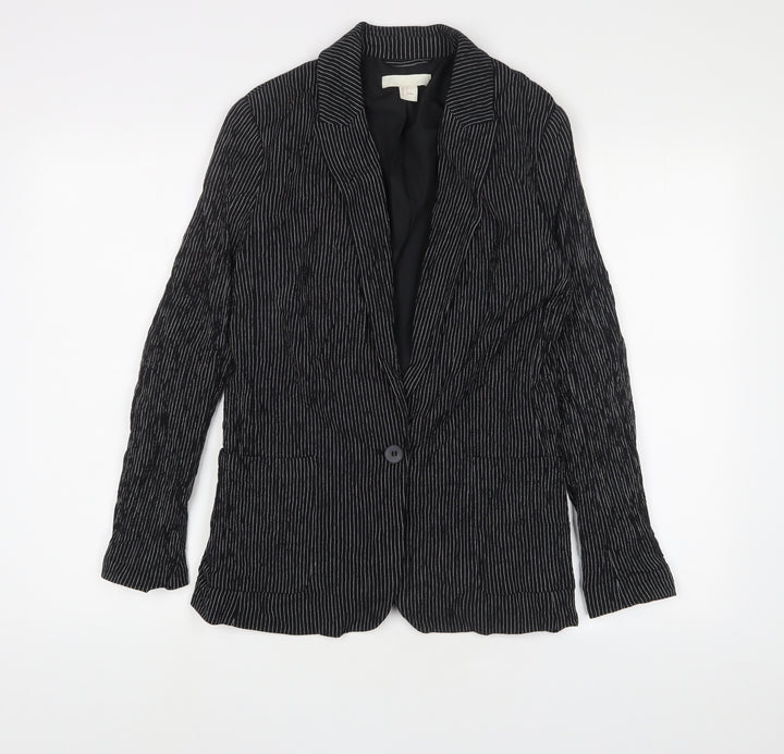 H&M Womens Black Striped Jacket Blazer Size 8 Button - Pockets