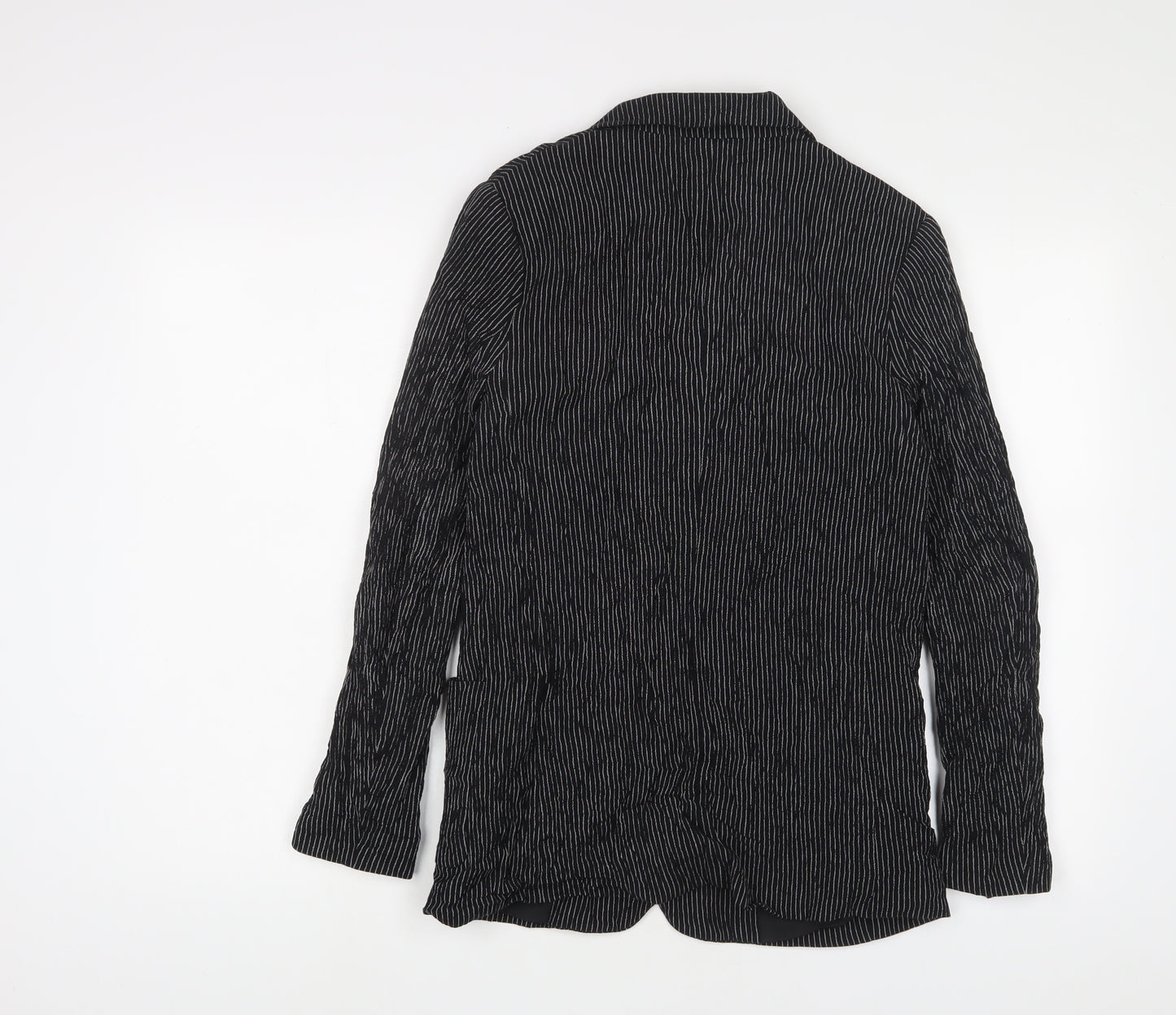 H&M Womens Black Striped Jacket Blazer Size 8 Button - Pockets