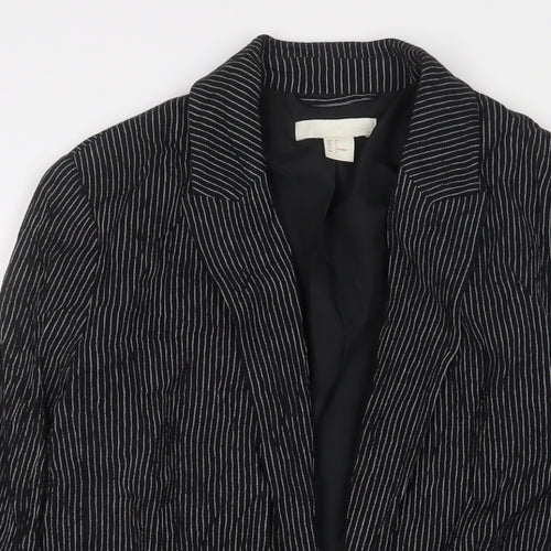 H&M Womens Black Striped Jacket Blazer Size 8 Button - Pockets