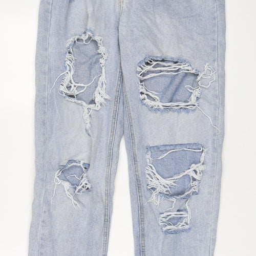 PRETTYLITTLETHING Womens Blue Cotton Mom Jeans Size 12 L30 in Regular Zip