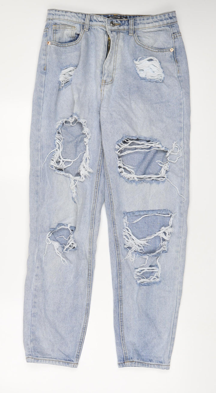 PRETTYLITTLETHING Womens Blue Cotton Mom Jeans Size 12 L30 in Regular Zip