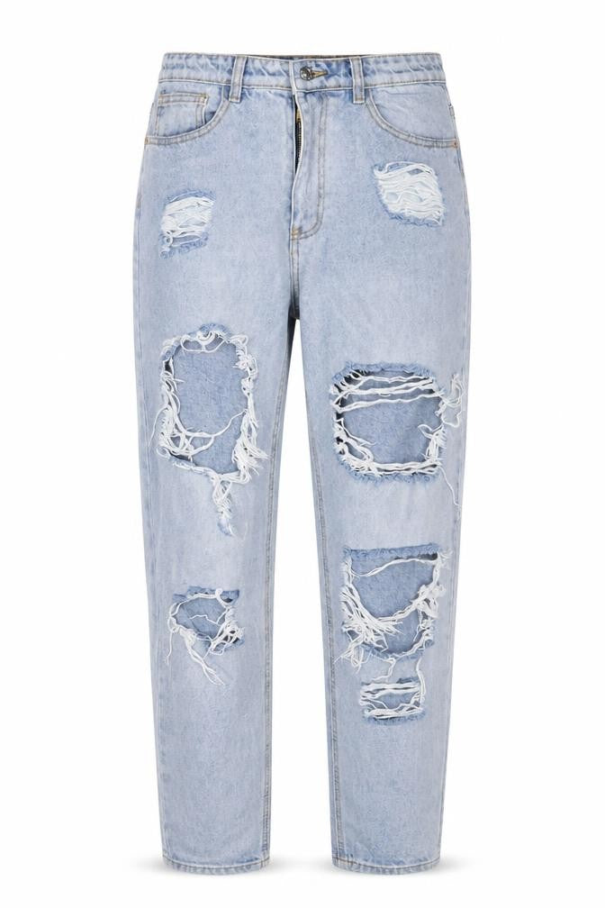 PRETTYLITTLETHING Womens Blue Cotton Mom Jeans Size 12 L30 in Regular Zip