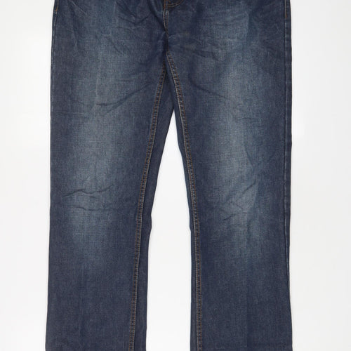 Peacocks Mens Blue Cotton Bootcut Jeans Size 32 in L31 in Regular Zip