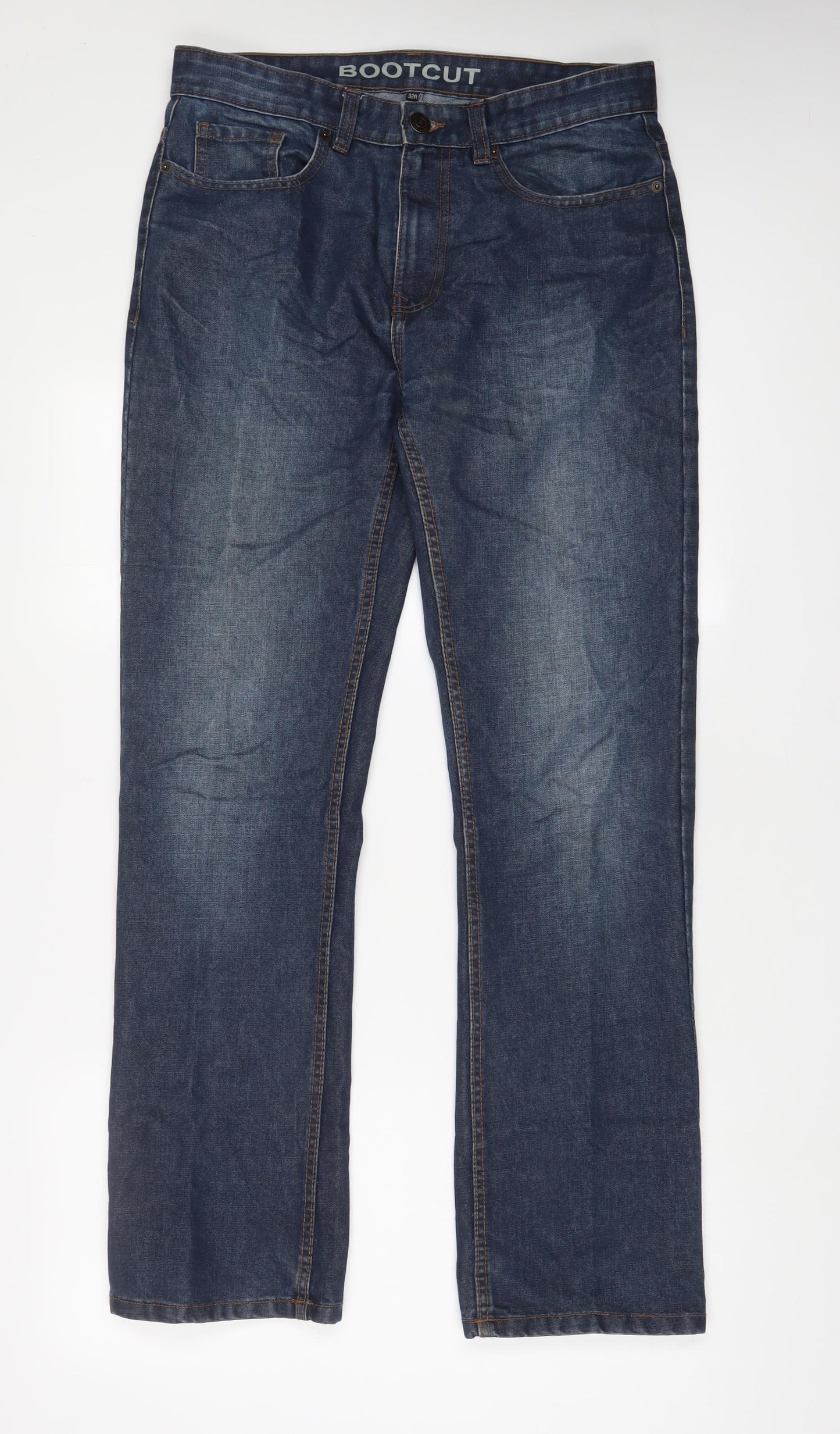 Peacocks Mens Blue Cotton Bootcut Jeans Size 32 in L31 in Regular Zip
