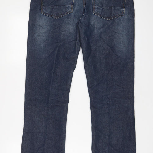 Peacocks Mens Blue Cotton Bootcut Jeans Size 32 in L31 in Regular Zip