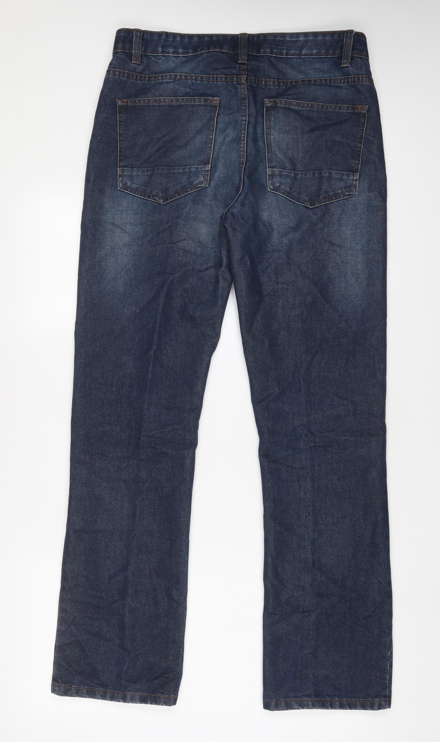 Peacocks Mens Blue Cotton Bootcut Jeans Size 32 in L31 in Regular Zip