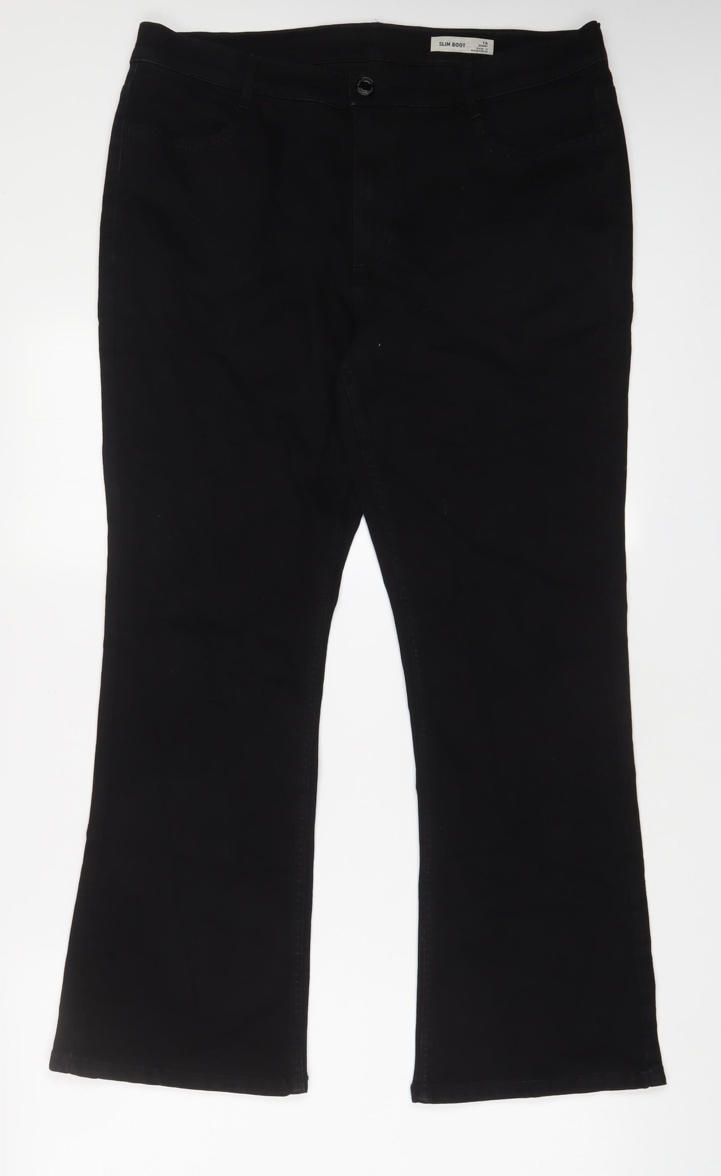 Marks and Spencer Womens Black Cotton Bootcut Jeans Size 16 L29 in Slim Zip