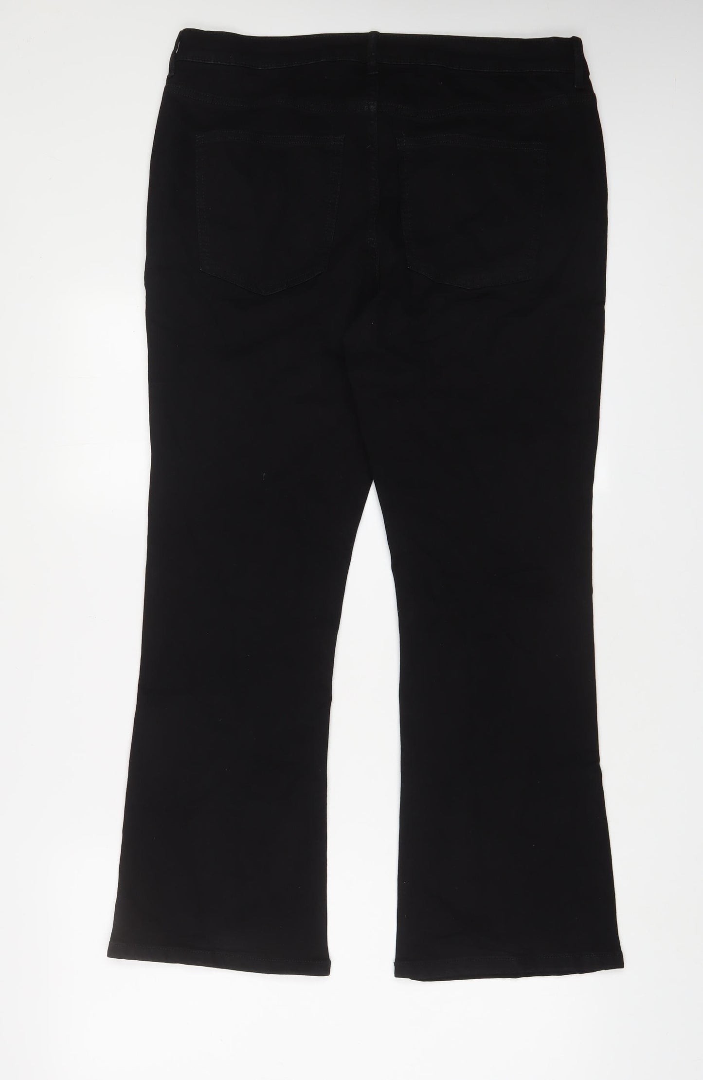 Marks and Spencer Womens Black Cotton Bootcut Jeans Size 16 L29 in Slim Zip