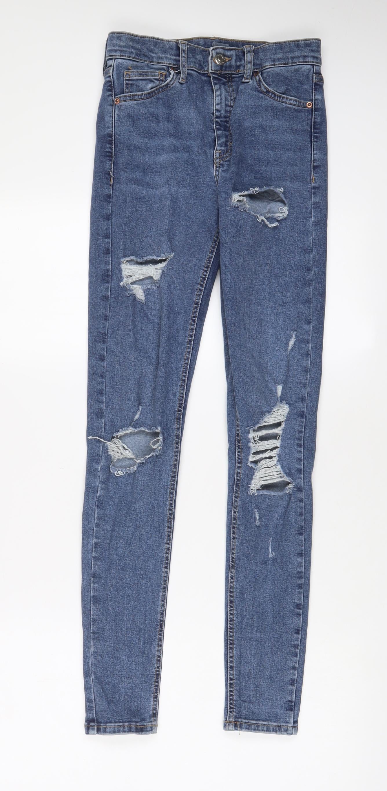 Topshop Womens Blue Cotton Skinny Jeans Size 26 in L34 in Regular Zip