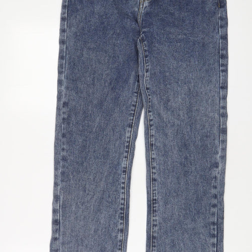PRETTYLITTLETHING Womens Blue Cotton Straight Jeans Size 8 L29 in Regular Zip