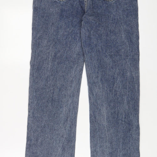 PRETTYLITTLETHING Womens Blue Cotton Straight Jeans Size 8 L29 in Regular Zip
