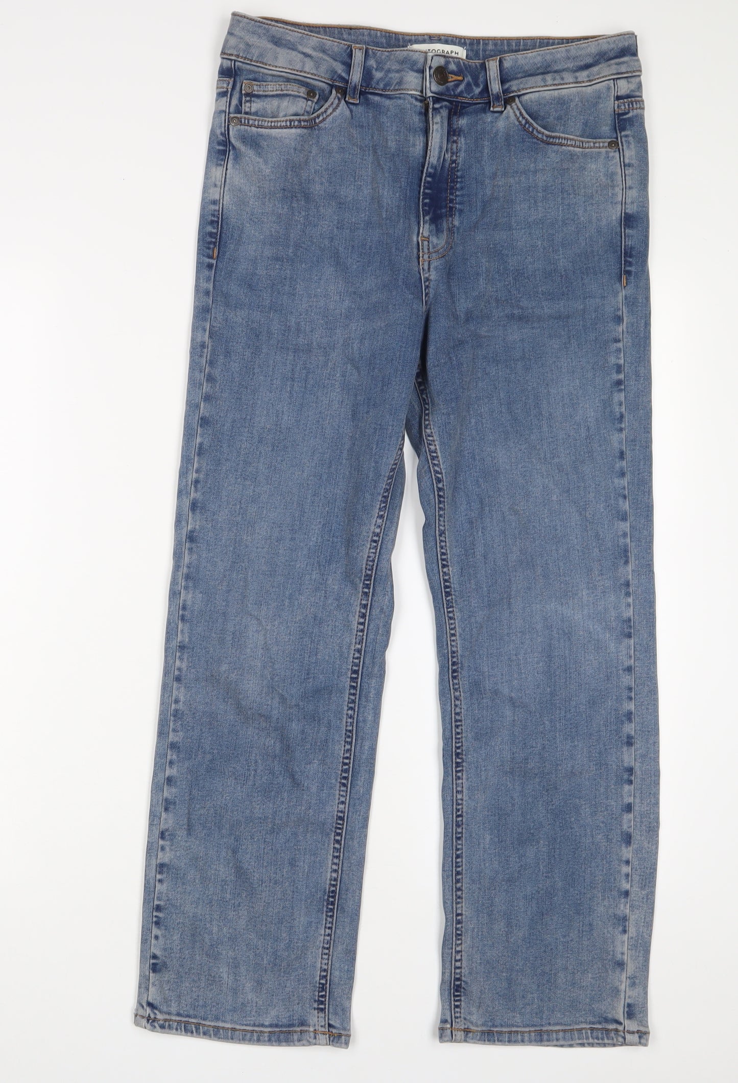 Autograph Womens Blue Cotton Straight Jeans Size 12 L26 in Regular Zip