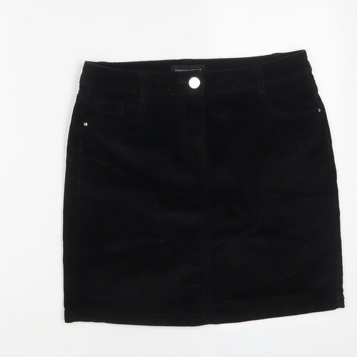 Dorothy Perkins Womens Black Cotton A-Line Skirt Size 8 Zip