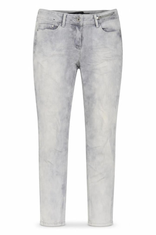 Front view of Marks & Spencer women’s grey cotton skinny jeans, size UK 8, 30-inch leg regular zip - zips