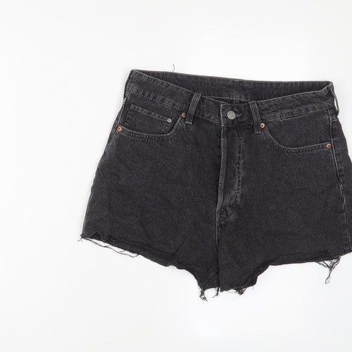 H&M Womens Black Cotton Basic Shorts Size 12 L3 in Regular Zip
