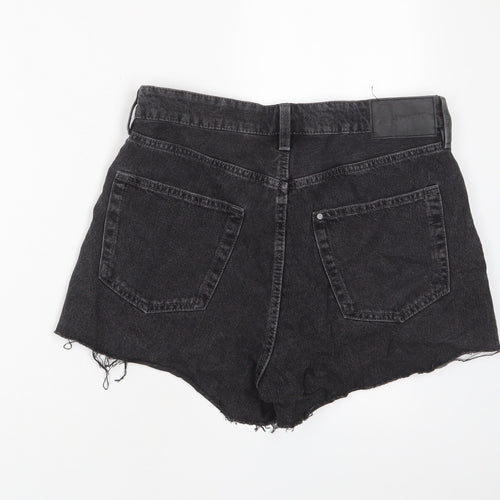 H&M Womens Black Cotton Basic Shorts Size 12 L3 in Regular Zip
