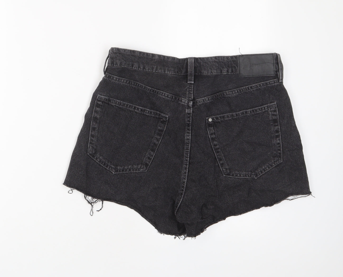 H&M Womens Black Cotton Basic Shorts Size 12 L3 in Regular Zip