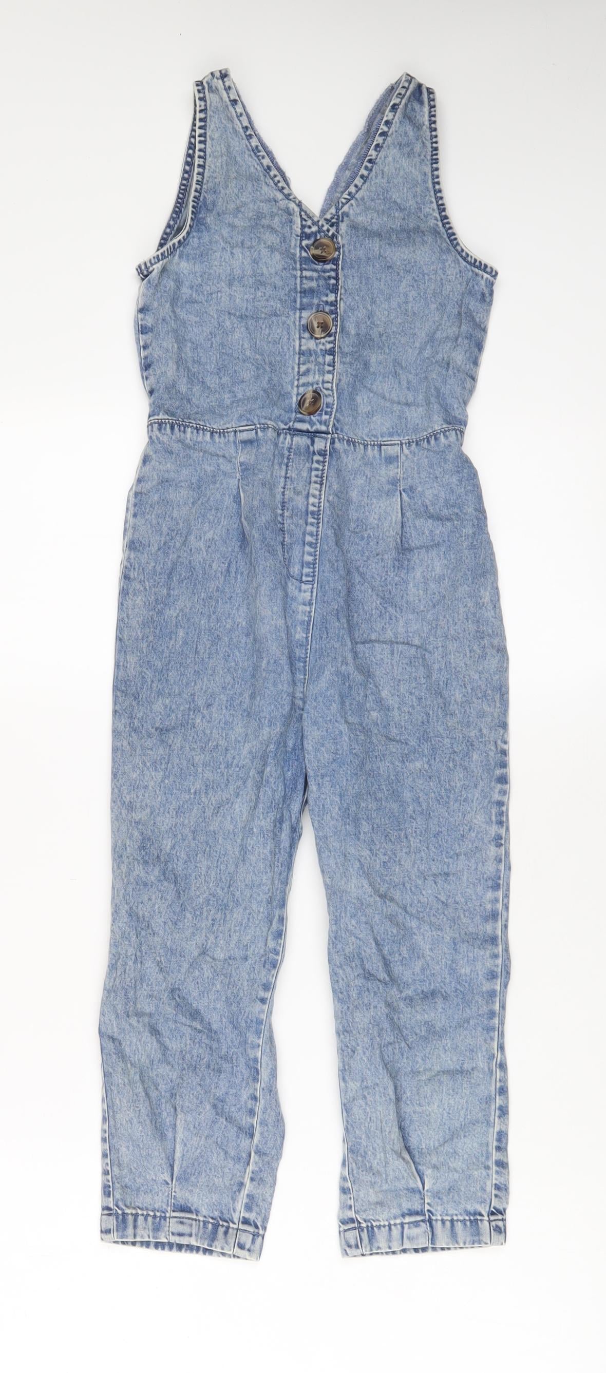 NEXT Girls Blue Cotton Jumpsuit One-Piece Size 7 Years Button