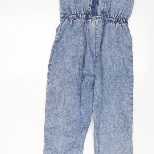 NEXT Girls Blue Cotton Jumpsuit One-Piece Size 7 Years Button