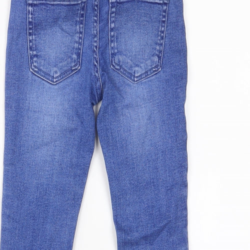 Denim & Co. Girls Blue Cotton Skinny Jeans Size 4-5 Years Regular Zip - Adjustable waist