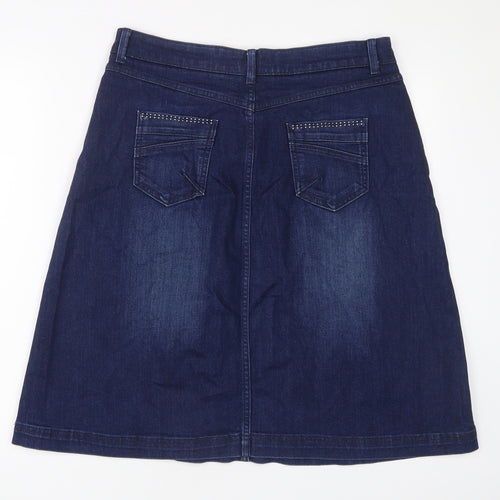 Per Una Womens Blue Cotton A-Line Skirt Size 14 Zip - Studded