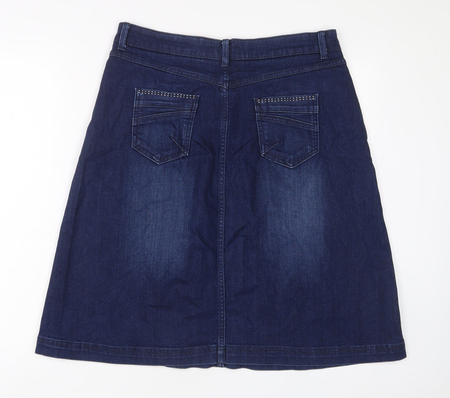 Per Una Womens Blue Cotton A-Line Skirt Size 14 Zip - Studded