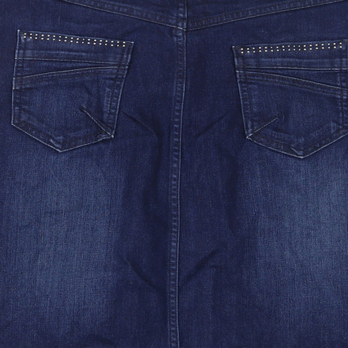 Per Una Womens Blue Cotton A-Line Skirt Size 14 Zip - Studded