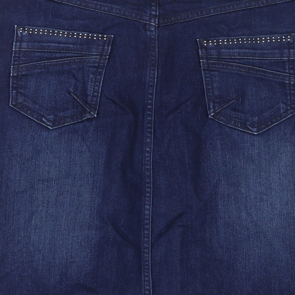Per Una Womens Blue Cotton A-Line Skirt Size 14 Zip - Studded