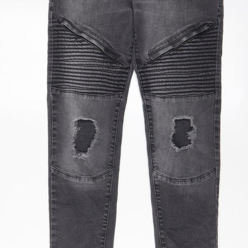 ZEENZO Mens Grey Cotton Skinny Jeans Size 32 in L30 in Regular Zip