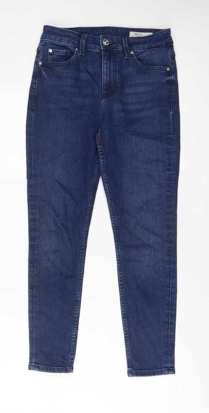Marks and Spencer Womens Blue Cotton Skinny Jeans Size 8 L28 in Regular Zip