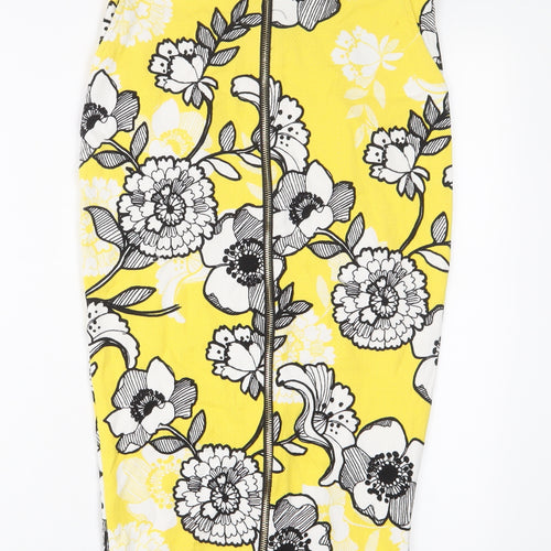 River Island Womens Yellow Floral Polyester A-Line Skirt Size 8 Zip