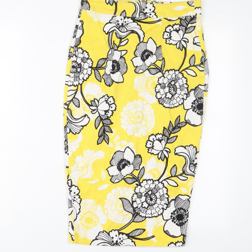 River Island Womens Yellow Floral Polyester A-Line Skirt Size 8 Zip