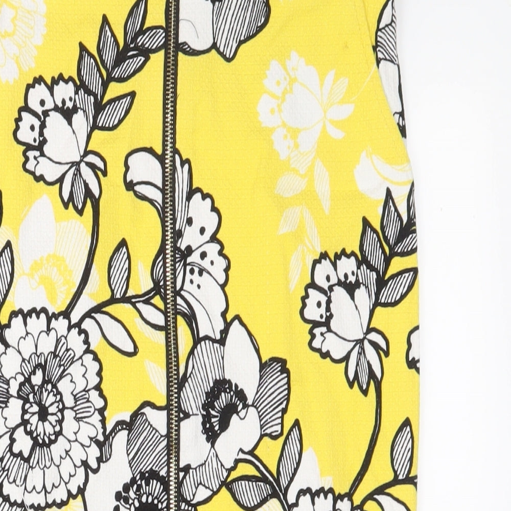 River Island Womens Yellow Floral Polyester A-Line Skirt Size 8 Zip
