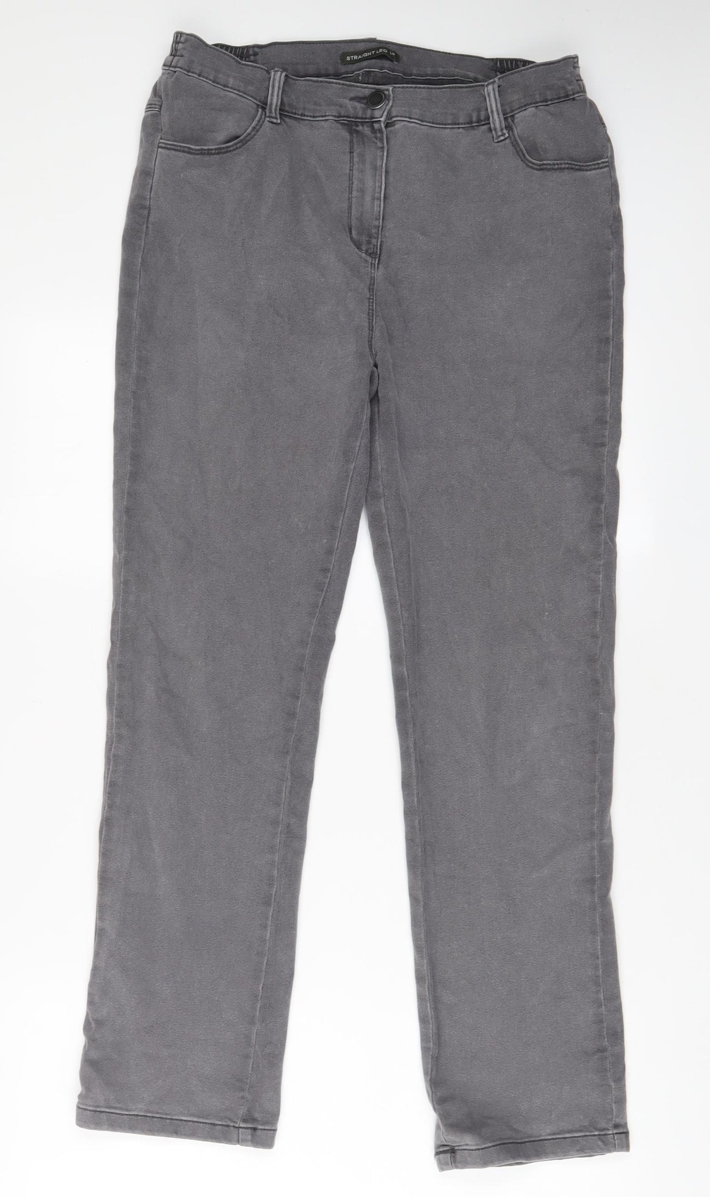Bonmarché Womens Grey Cotton Straight Jeans Size 14 L28 in Regular Zip