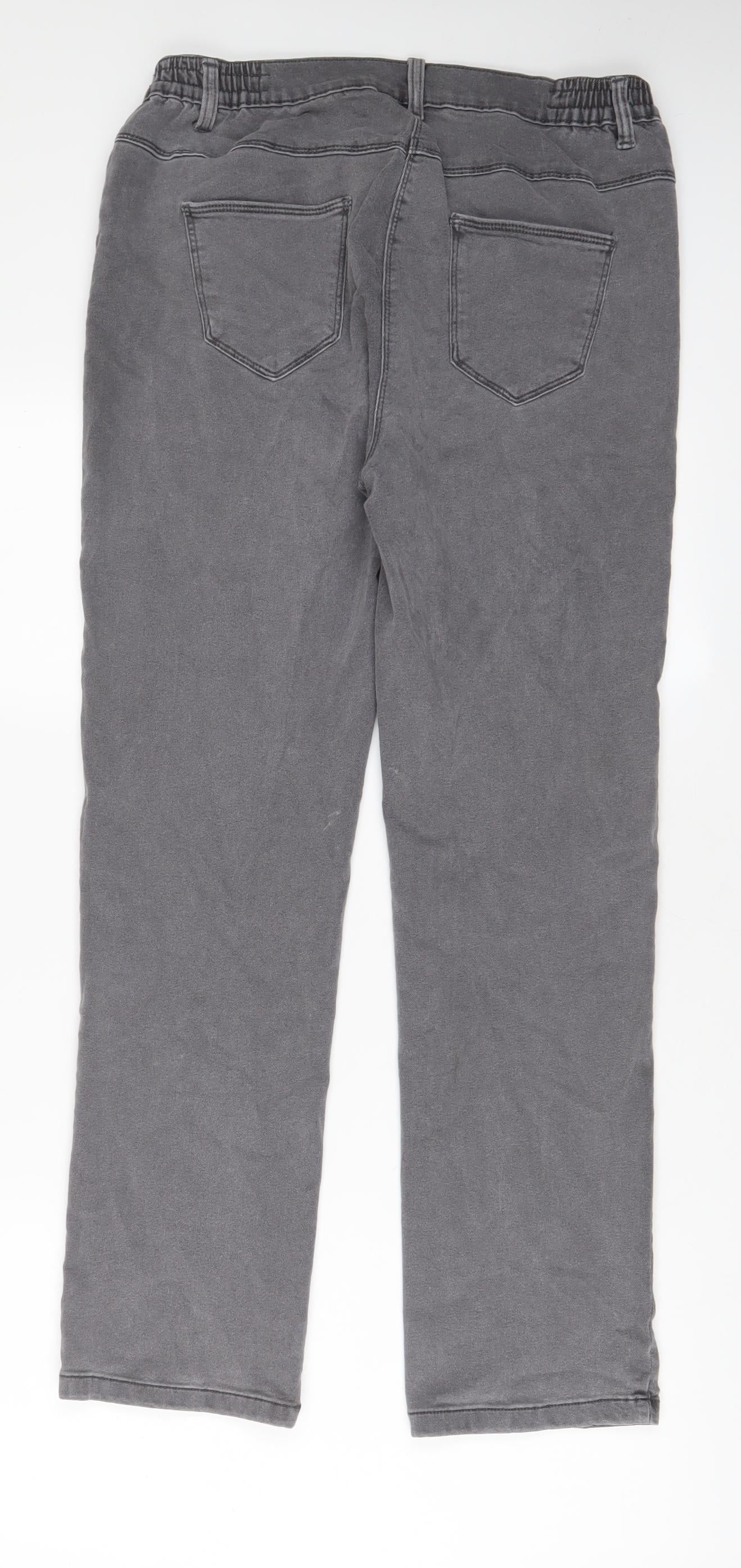 Bonmarché Womens Grey Cotton Straight Jeans Size 14 L28 in Regular Zip
