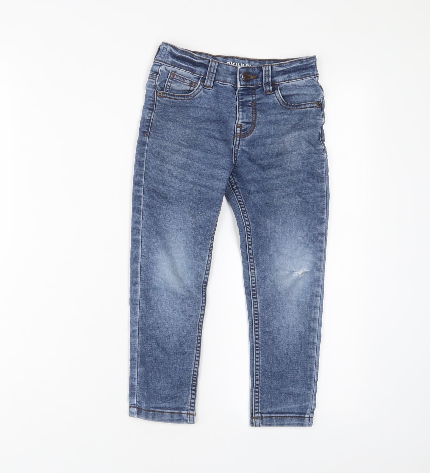 M&Co Boys Blue Cotton Skinny Jeans Size 4-5 Years Regular Zip