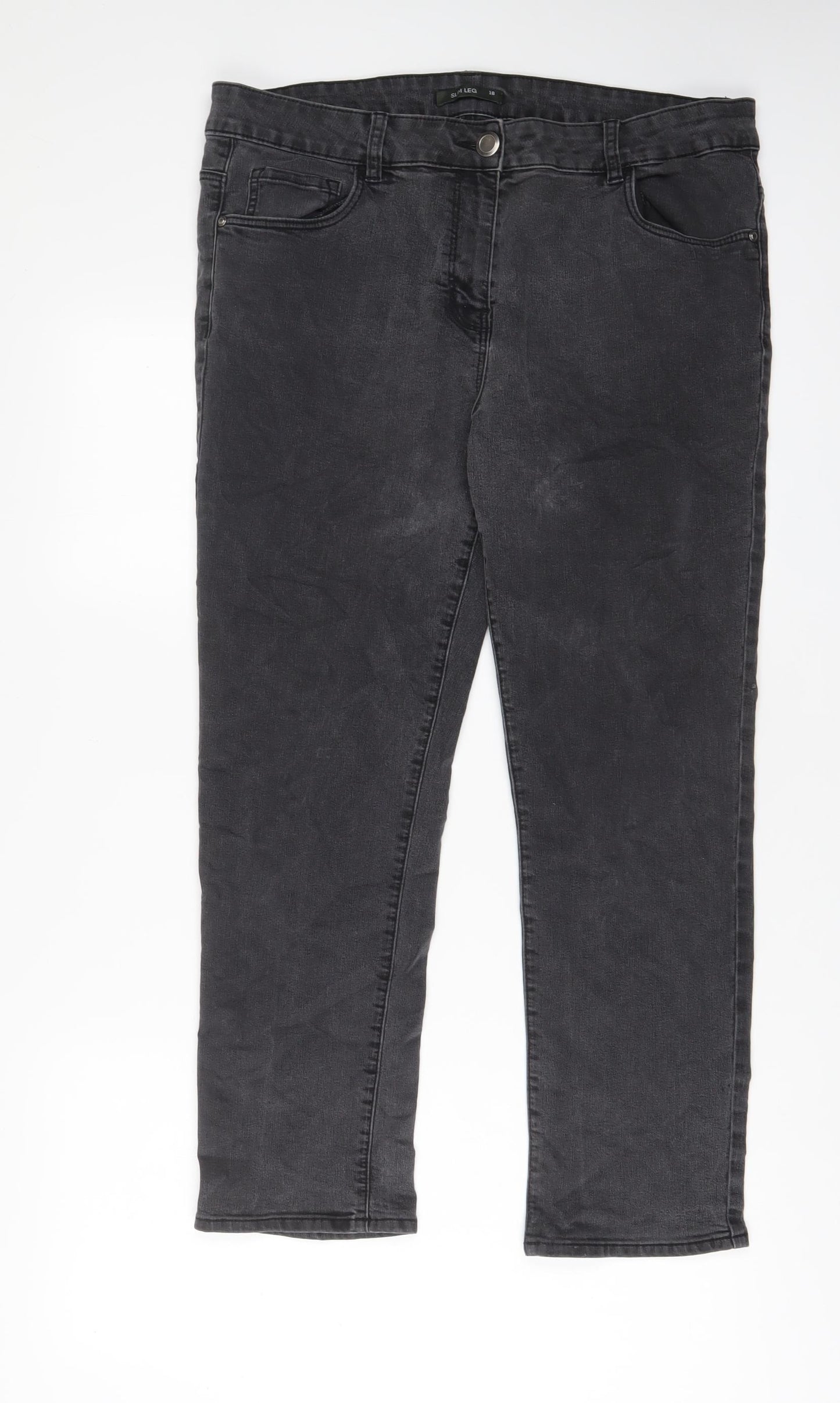 Bonmarché Womens Grey Cotton Straight Jeans Size 18 L27 in Slim Zip